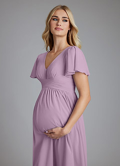 Azazie Verna Maternity Bridesmaid Dresses A-Line V-Neck Ruched Chiffon Floor-Length Dress image5
