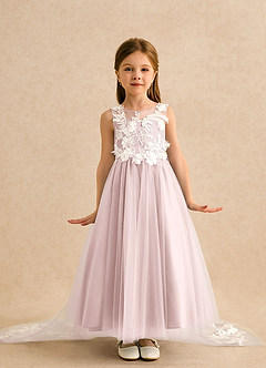 Azazie Mixie vestidos de niña de las flores Vestido Rosa Rubor de Encaje de Vestido de princesa image2