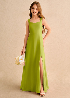 Azazie Makani Girls Formal Robe Demoiselle D'honneur Fillette Robe Trapèze en Mousseline de soie Encolure en Forme de Cœur Citronnelle image5