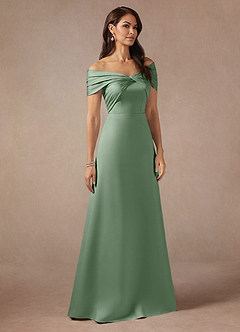 Azazie Amelia Kleider für die Brautmutter A-Linie Schulterfrei Stretch-Satin Kleid Matcha image4