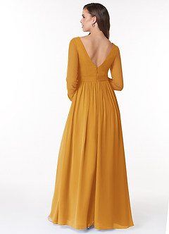 Azazie Teton Maternity Bridesmaid Dresses A-Line Long Sleeve Chiffon Floor-Length Dress image2
