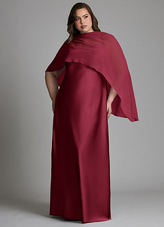 Azazie Jaleesa Bridesmaid Dresses Burgundy Sheath High Neck Stretch Satin Dress image3