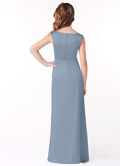 Azazie Sadia Vestido de Azul Polvoriento de Satin Mate de Acampanado con Plisado image3