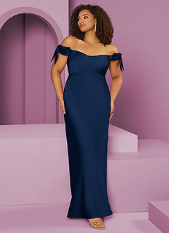 Barbie ♥ Azazie Bridesmaid Dresses Dark Navy Sheath Off the Shoulder Stretch Satin Convertible Dress image8