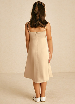 Azazie Zuzu Flower Girl Dresses Champagne A-Line Spaghetti Strap Stretch Satin Dress image2