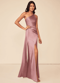 Azazie Maron Bridesmaid Dresses Dusty Rose A-Line One Shoulder Stretch Satin Dress image3