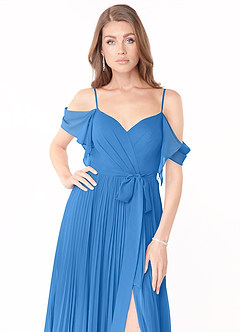 Azazie Lyney Robes de demoiselle d'honneur Robe Trapèze en Mousseline de soie Épaule décolletée Geai Bleu image6