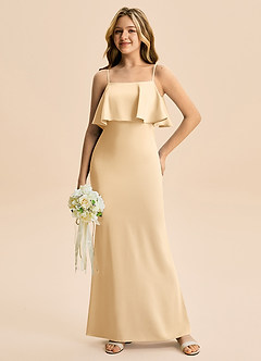 Azazie Galene Junior Syrena Satyna elastyczna Długość podłogi Młodsza druhna Sukienka image3