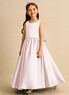Azazie Nellia Flower Girl Dresses Blushing Pink A-Line Bow Matte Satin Dress image3