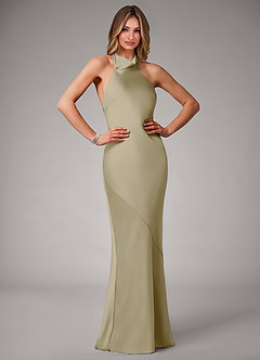 Azazie Velli Brautjungfernkleider Meerjungfrau-Linie Stretch-Satin Kleid Moosgrün image1