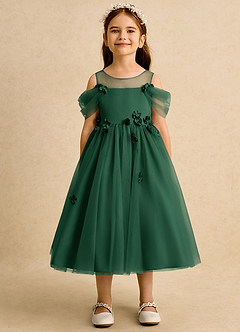Azazie Juni Flower Girl Dresses Dark Green Ball-Gown Pleated Tulle Dress image5