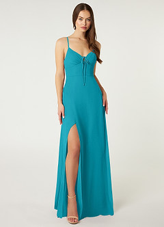 Azazie Minie Final Sale Jade A-Line Bow Chiffon Dress image3