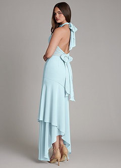 Azazie Magda Bridesmaid Dresses Cloud Blue Mermaid High Neck Chiffon Dress image4