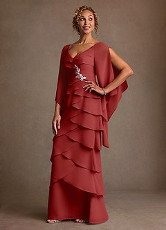 Azazie Arabinda 신부의 어머니 드레스 쉬스 셔링 쉬폰 플로어 길이 드레스 image3