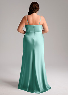 Azazie Lidia Vestidos de damas de honor Vestido de Aqua de Satén Elástico de Corte Sirena con Corte Lateral image9