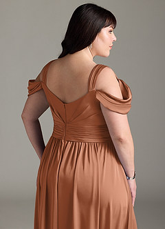 Azazie Lianne Bridesmaid Dresses Bronzer A-Line Off the Shoulder Stretch Satin Dress image15