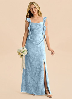 Azazie Jessamine Junior Vestido Azul Cielo de Devorado Floral de Corte Sirena con Escote corazón image1