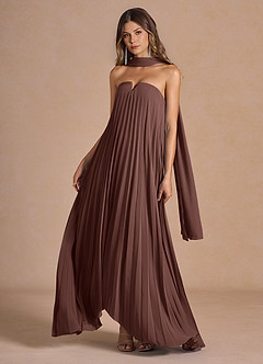 Nahla Mocha Coco Allover Pleated Maxi Dress | Azazie
