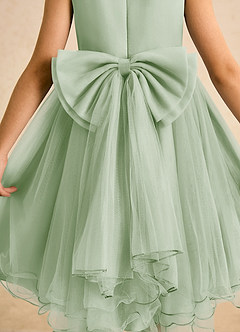 Azazie Lass Abiti da Ragazza di Fiori Abito A-Line in Tulle Fiocco Verde Salvia image6