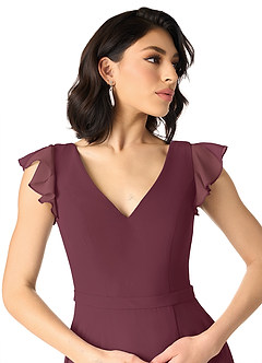Azazie Claudine Bridesmaid Dresses Cabernet A-Line Flutter Sleeve Chiffon Dress image4