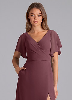 Azazie Ambrosia Jurken voor bruidsmeisjes Jurk van Chiffon met A-Lijn Geplooid Sangria image2