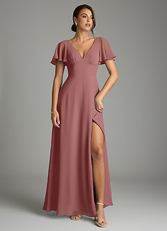 Azazie Kimber Bridesmaid Dresses Desert Rose A-Line Flounce Sleeve Chiffon Dress image2