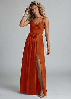 Azazie Aziza Bridesmaid Dresses Paprika A-Line V-Neck Pleated Chiffon Dress image2