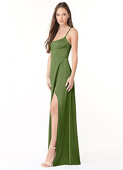 Azazie Halsey Brautjungfernkleider Etui Seitliche Cut-Outs Stretch-Satin Kleid Wacholder image4