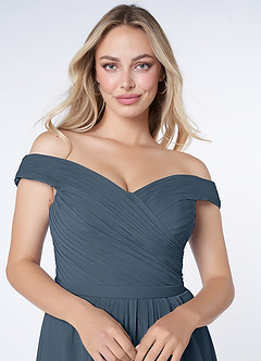Azazie Audrianna Bridesmaid Dresses Neptune A-Line Off-The-Shoulder Gathered Chiffon Convertible Dress image9