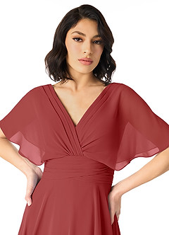 Azazie Pamela Bridesmaid Dresses Rust A-Line V-Neck Pleated Chiffon Dress image4