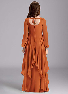 Azazie Clara Junior Cinnamon A-Line Blouson Chiffon Dress image2