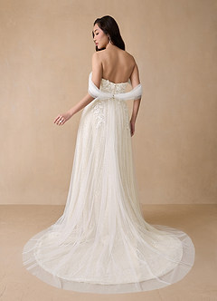 Azazie Seradine Wedding Dresses Diamond White Champagne A-Line Off the Shoulder Beading Dress image4