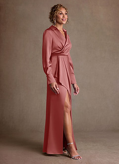 Azazie Jacinta Mère de la mariée Robes Robe Fourreau en Satin extensible Plissée Antique Rose image4