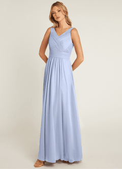 Azazie Pierrette Bridesmaid Dresses Ice A-Line Pleated Chiffon Dress image3