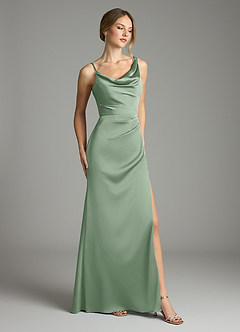 Azazie Samara Brautjungfernkleider Meerjungfrau-Linie Plissee Stretch-Satin Kleid Matcha image4