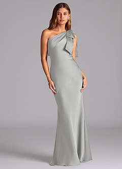 Azazie Yuanna Bridesmaid Dresses Silver Mermaid One Shoulder Stretch Satin Dress image1