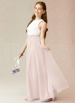 Azazie Albertine Junior A-Linie Spitze Chiffon Kleid Blassrosa image3
