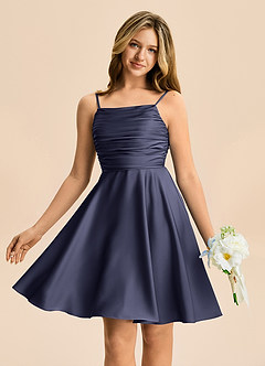 Azazie Miko Junior Stormy A-Line Pleated Stretch Satin Dress image1