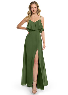 Azazie Jean Vestidos de damas de honor Vestido de Oliva de Gasa de Corte en A Convertible image1