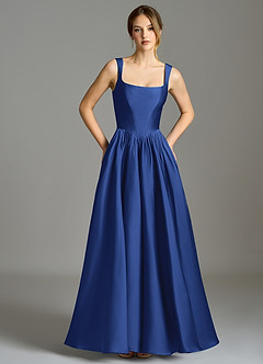 Azazie Verina Bridesmaid Dresses Royal Blue A-Line Pleated Stretch Satin Dress image3