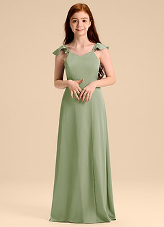 Azazie Everett Junior Jurk van Stretch Satijn met A-Lijn Boog Stoffige Salie image4