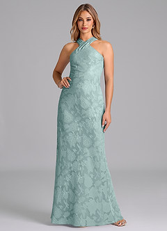 Azazie Doretta Bridesmaid Dresses Mist Mermaid Pleated Floral Burnout Dress image1