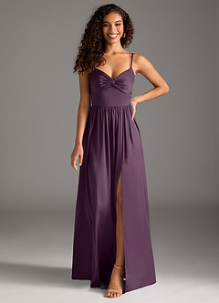 Azazie Zeya Bridesmaid Dresses Plum A-Line Pleated Stretch Satin Dress image8