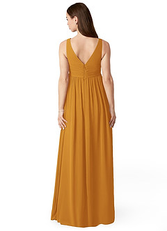 Azazie Yetta Maternity Bridesmaid Dresses A-Line V-Neck Gathered Chiffon Floor-Length Dress image2