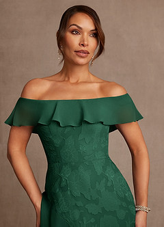 Azazie Marina Mère de la mariée Robes Robe Trapèze en Blumen-Burnout Épaule décolletée Vert Foncé image5