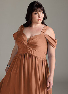 Azazie Lianne Bridesmaid Dresses Bronzer A-Line Off the Shoulder Stretch Satin Dress image14
