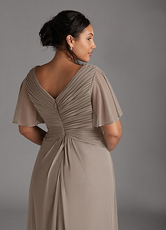 Azazie Emmeline Mère de la mariée Robes Robe Trapèze en Maille Col V plissé Taupe image5