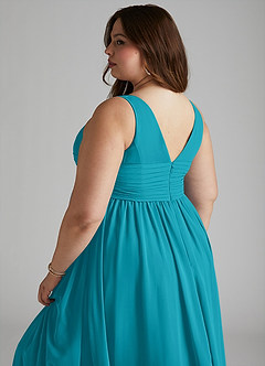 Azazie Yetta Maternity Bridesmaid Dresses A-Line V-Neck Gathered Chiffon Floor-Length Dress image12