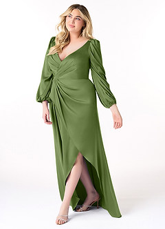 Azazie Mel Robes de demoiselle d'honneur Robe Fourreau en Satin extensible Manche longue Genévrier image9
