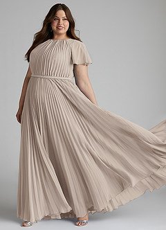 Azazie Kara Robes de demoiselle d'honneur modestes Robe Trapèze Plissée Longueur ras du sol Mousseline de soie image10